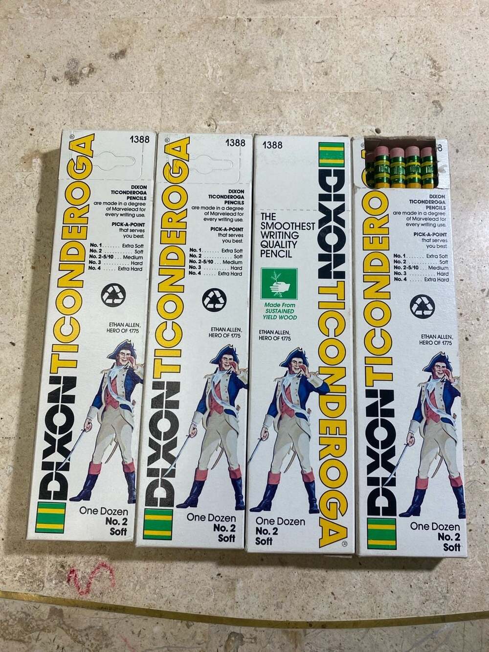 Vintage Dixon Ticonderoga 1388 No. 2 Soft Pencils Ethan Allen Boxes